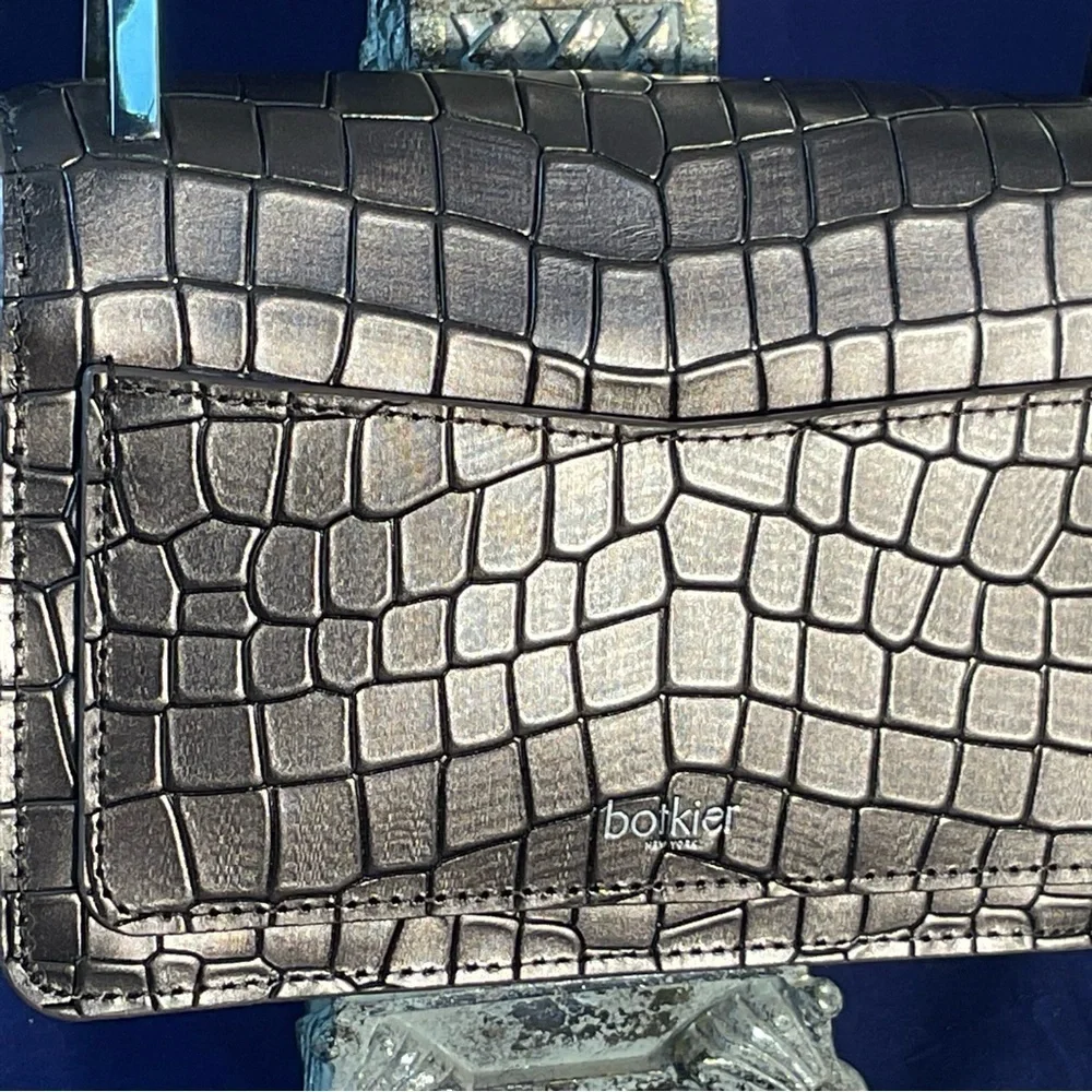 Botkier Metallic Croc-Embossed Leather Chain Crossbody Clutch Gunmetal